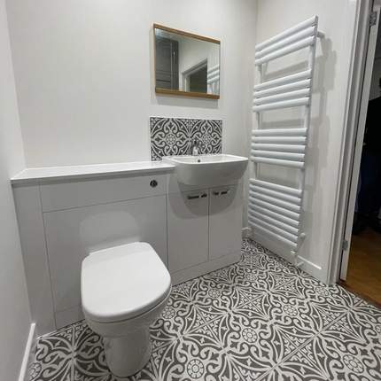 Completed bathroom renovation, from inside far corner, in Earley, Reading