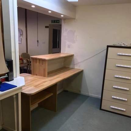 Completed reception desk renovation at Wargrave Surgery, Reading