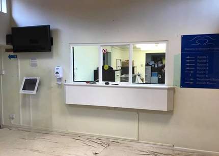 Reception desk before work begun at Wargrave Surgery, Reading