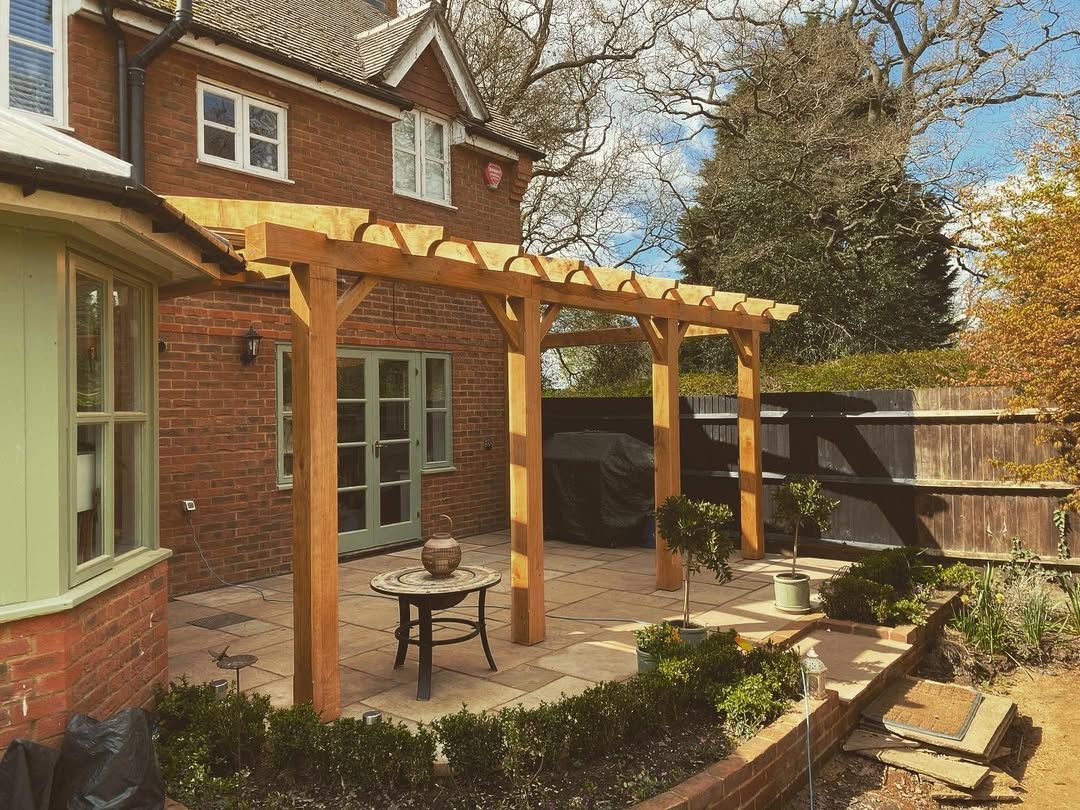 Completed patio and pergola in Hurst, Wokingham