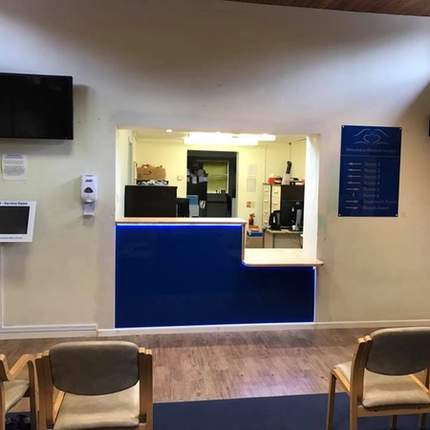 Completed reception desk renovation at Wargrave Surgery, Reading