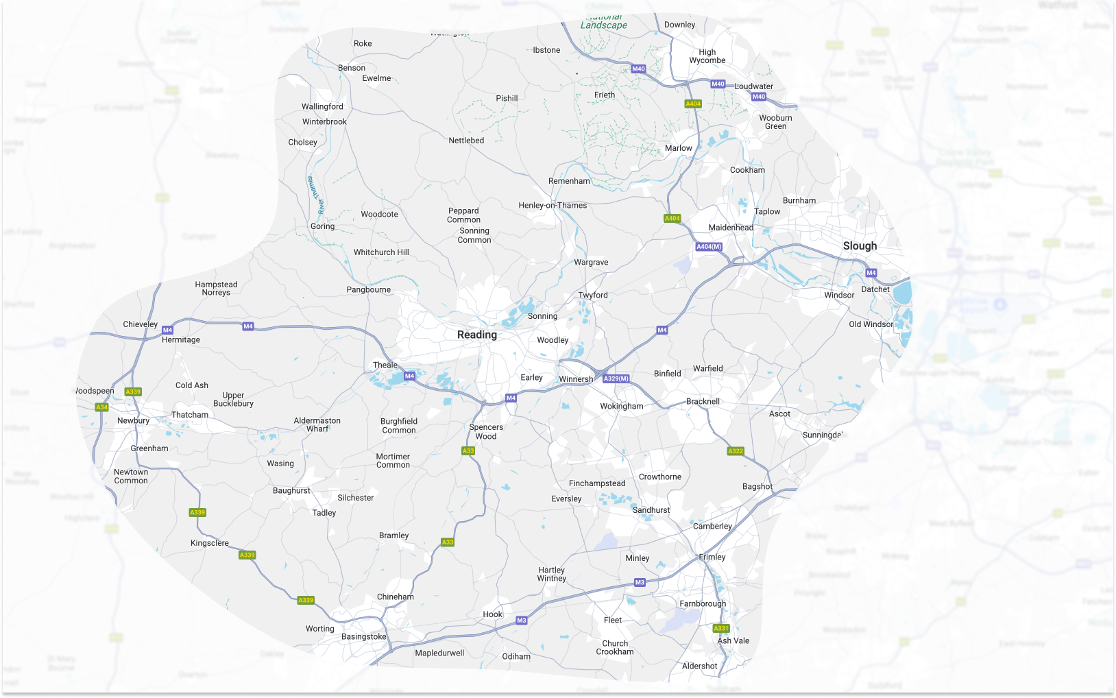 Map of Reading and surrounding areas