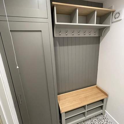 Wall storage within completed bathroom renovation in Earley, Reading