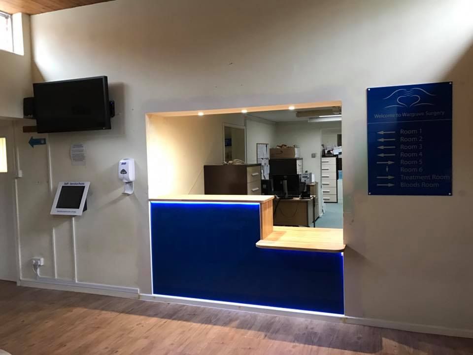 Completed reception desk renovation at Wargrave Surgery, Reading
