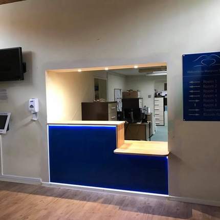 Completed reception desk renovation at Wargrave Surgery, Reading