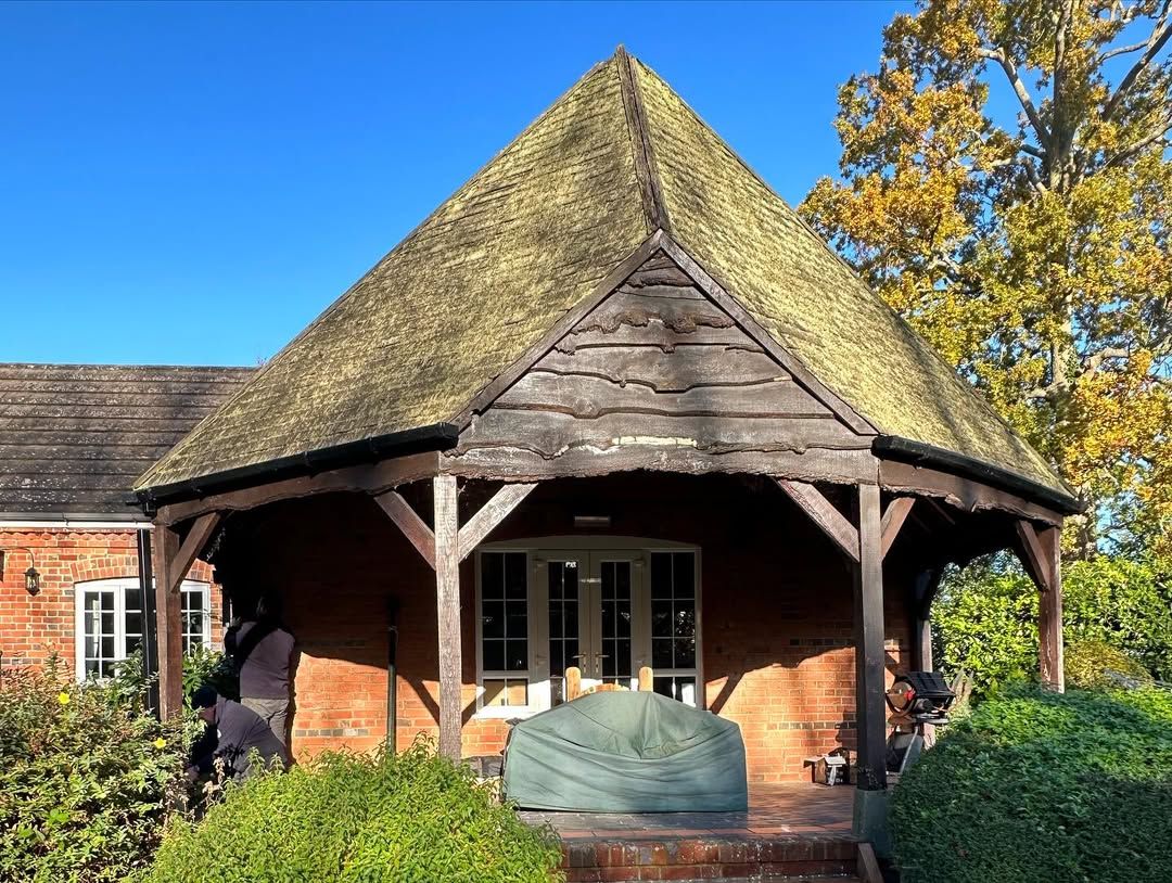 Old patio canopy before work begun in Burghfield, Reading