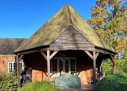 Old patio canopy before work begun in Burghfield, Reading