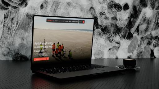 The Skipper NDT website open on a laptop: a field crew in hi-vis on a beach under “Redefining energy maintenance with automation”