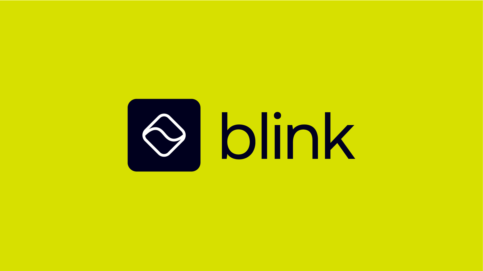 The Blink logo, a navy rounded square with a white wave mark, on a lime yellow background