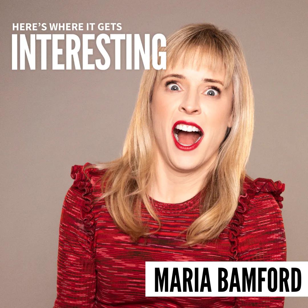 Podcast tile for Sure, I'll Join Your Cult with Maria Bamford on Here's Where It Gets Interesting