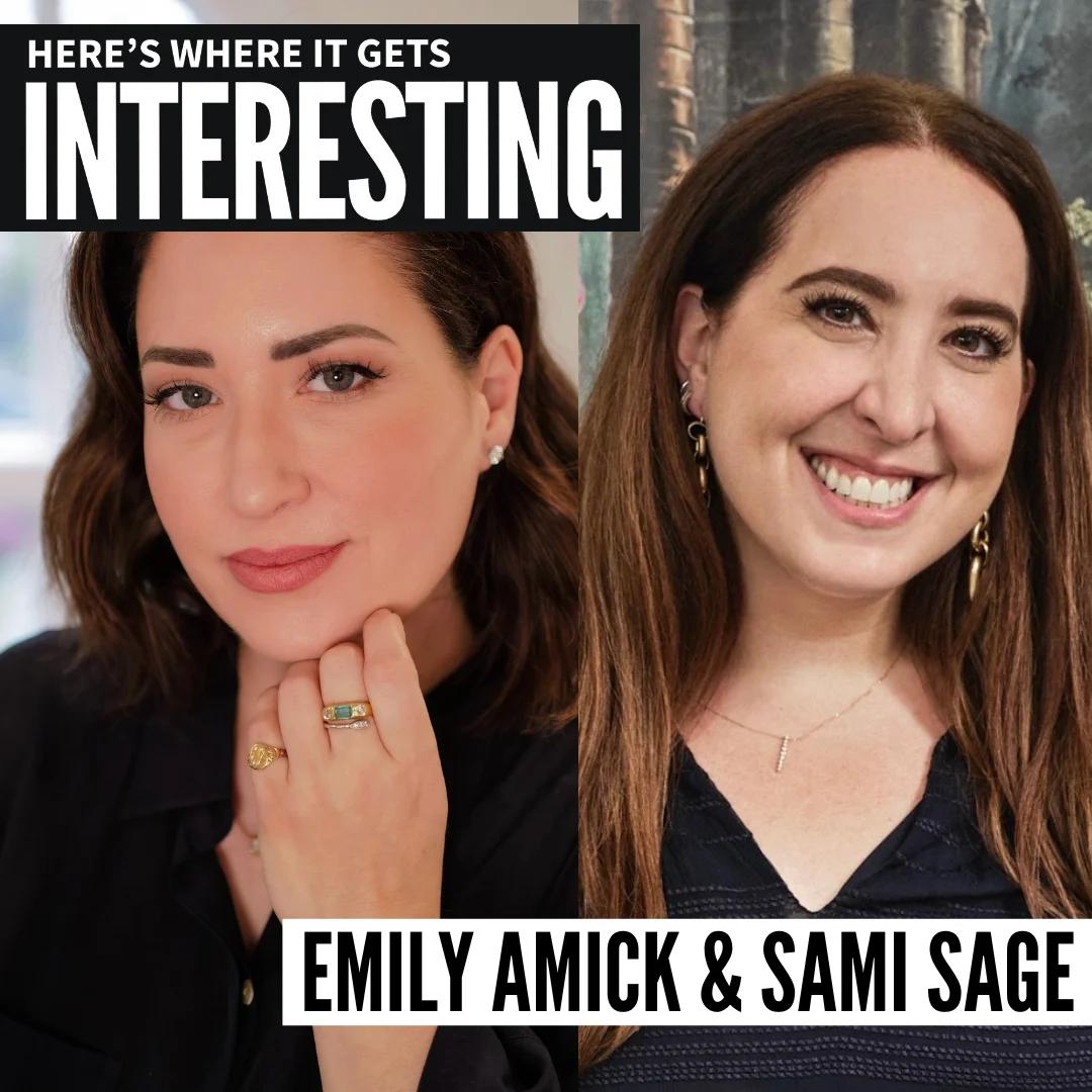 Podcast tile for Democracy in Retrograde with Sami Sage and Emily Amick on Here's Where It Gets Interesting