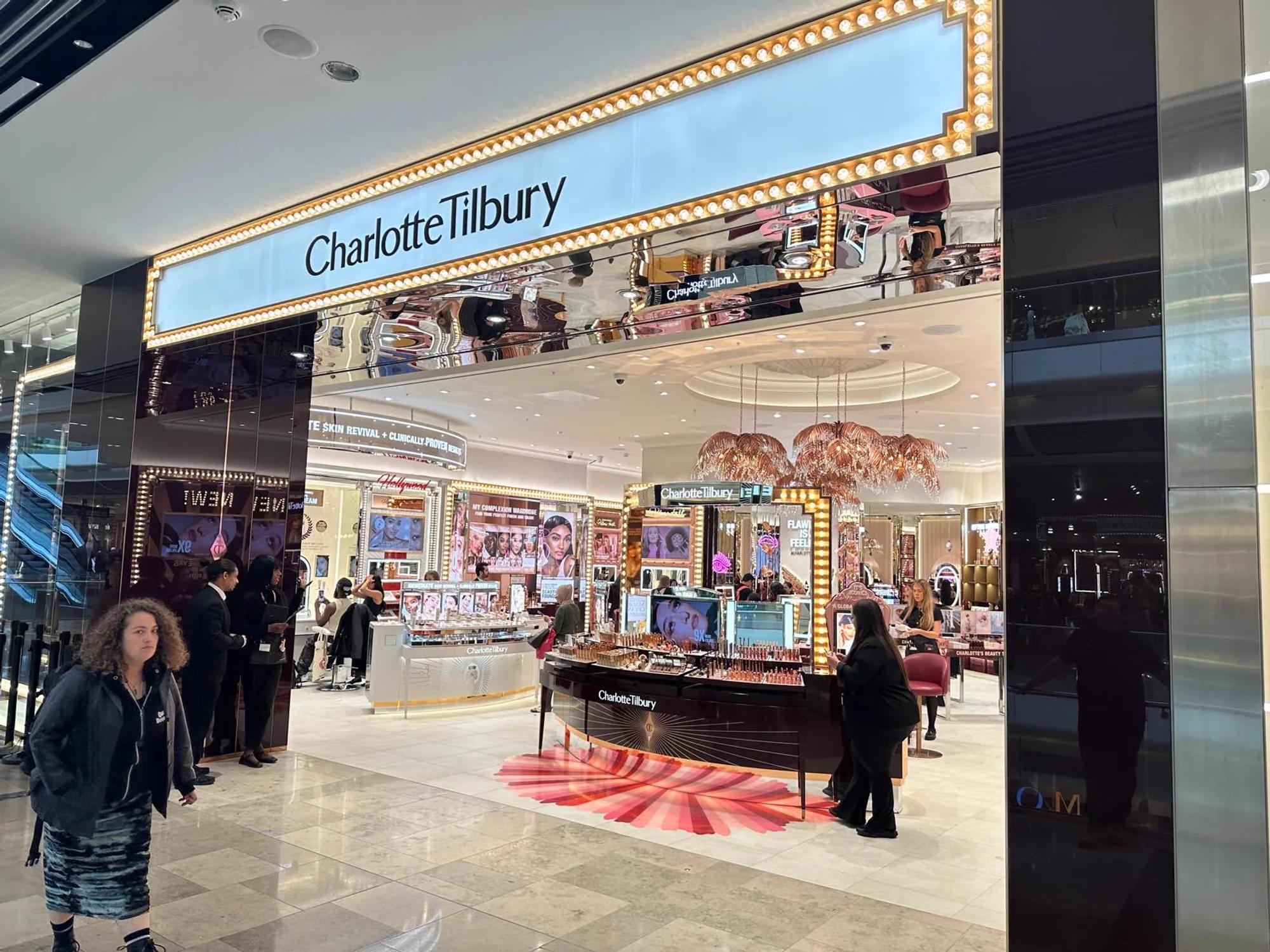 Completed glazed Charlotte Tilbury retail shop front