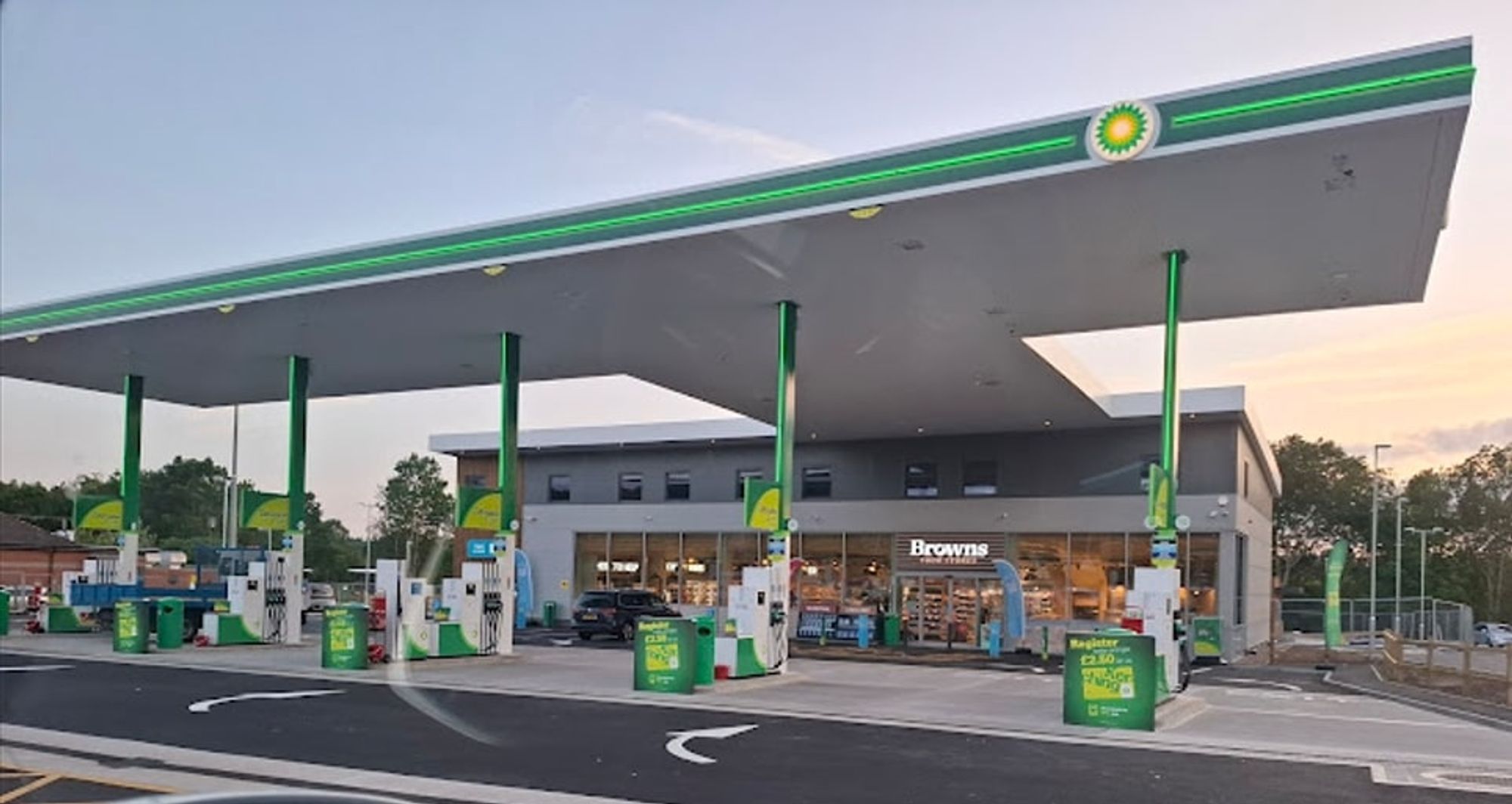 Completed BP service-station convenience-store frontage