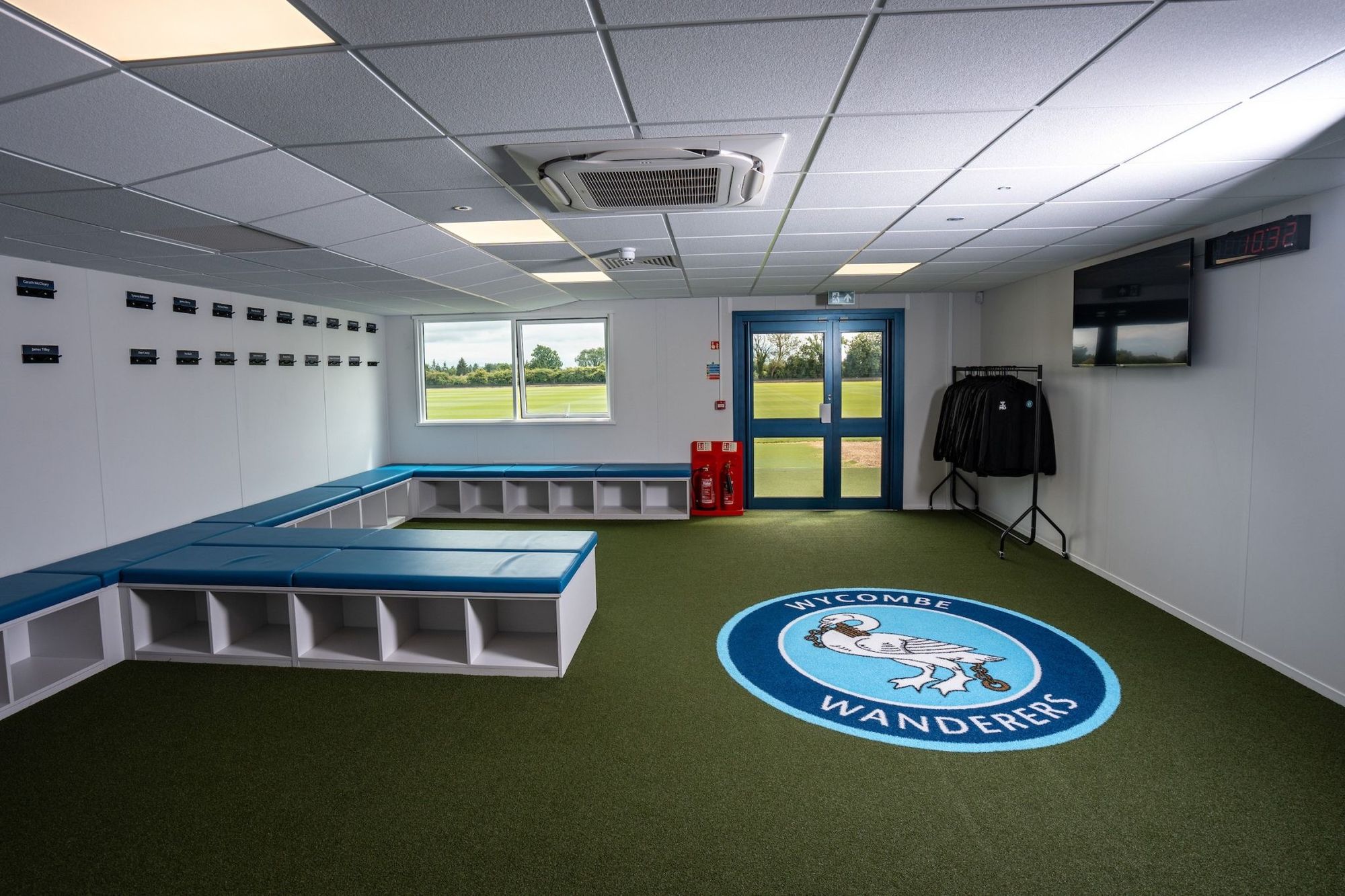 Interior view of an aluminium window at Wycombe Wanderers F.C. training ground