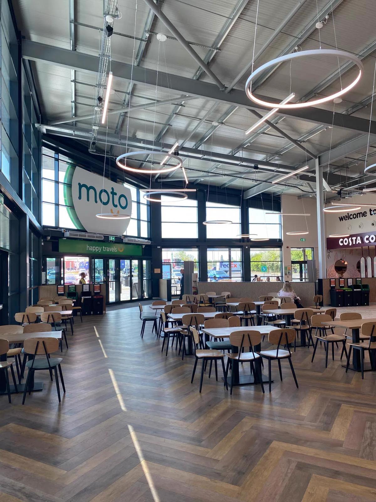 Interior view towards the glazed entrance at Sawtry services