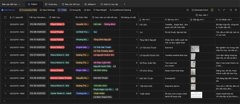 Giao diện giáo vụ quản lý tiết của Wondersound