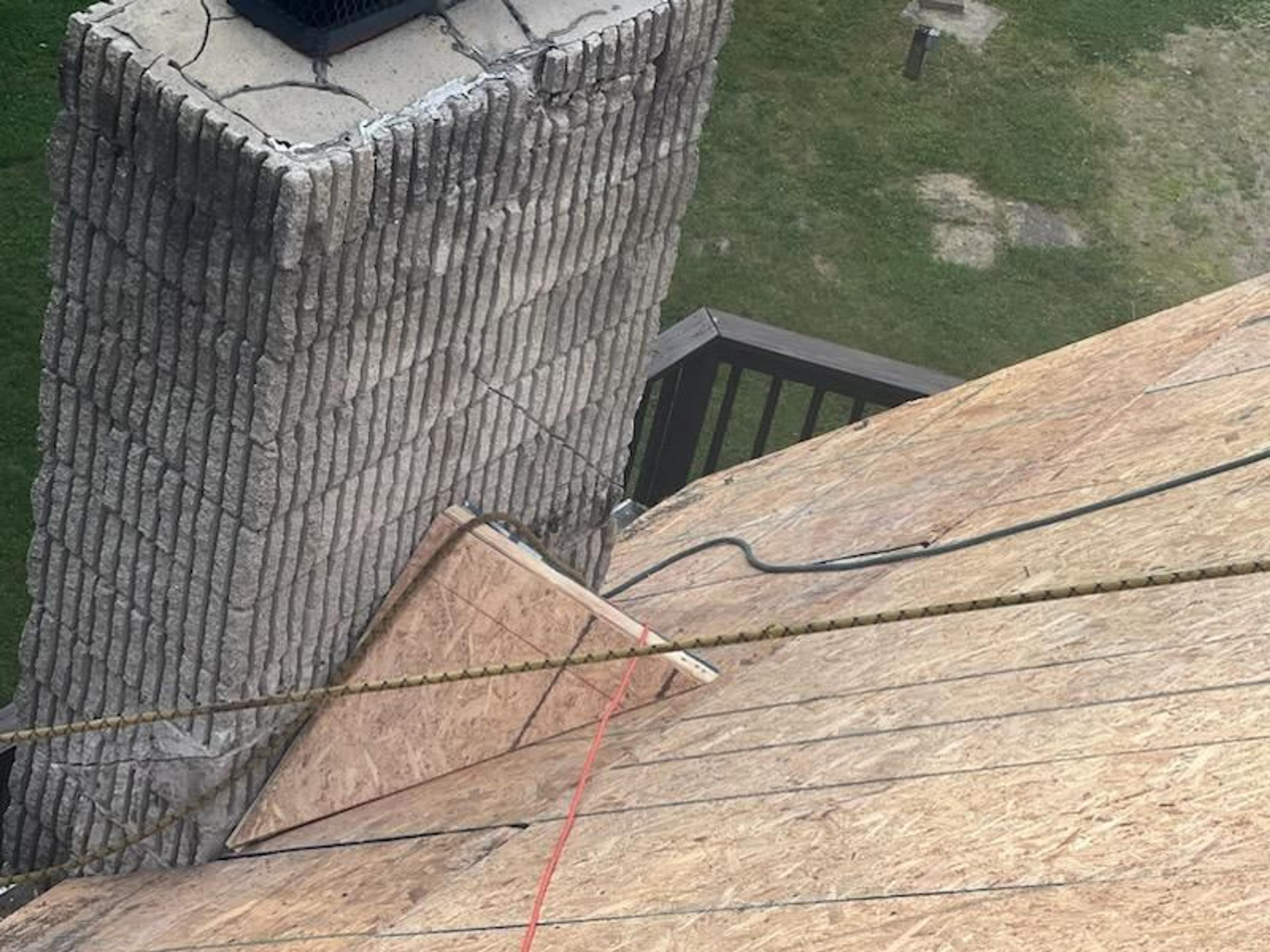 Chimney cricket framed on a roof deck