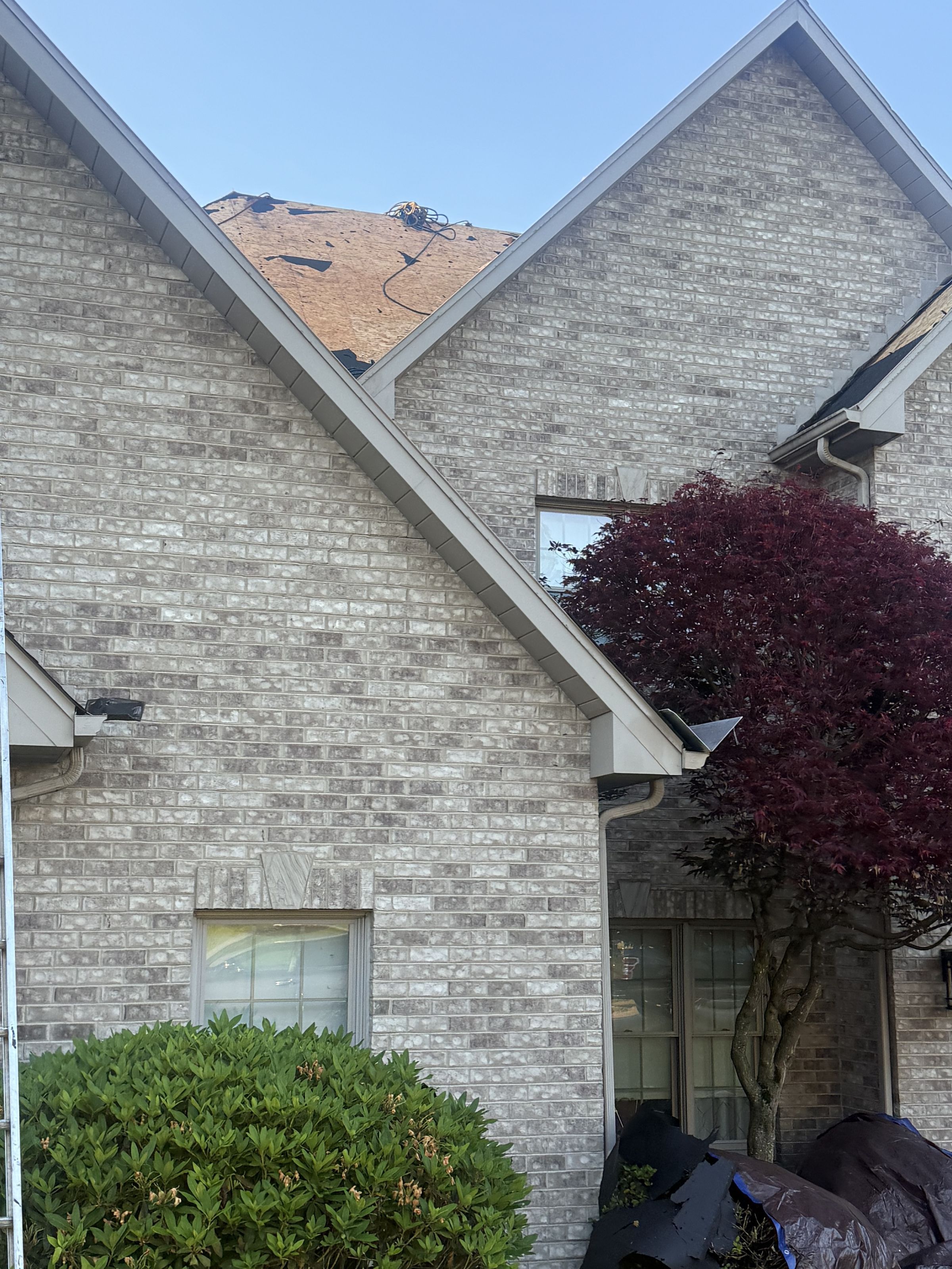 Exposed roof deck and sheathing during a tear-off