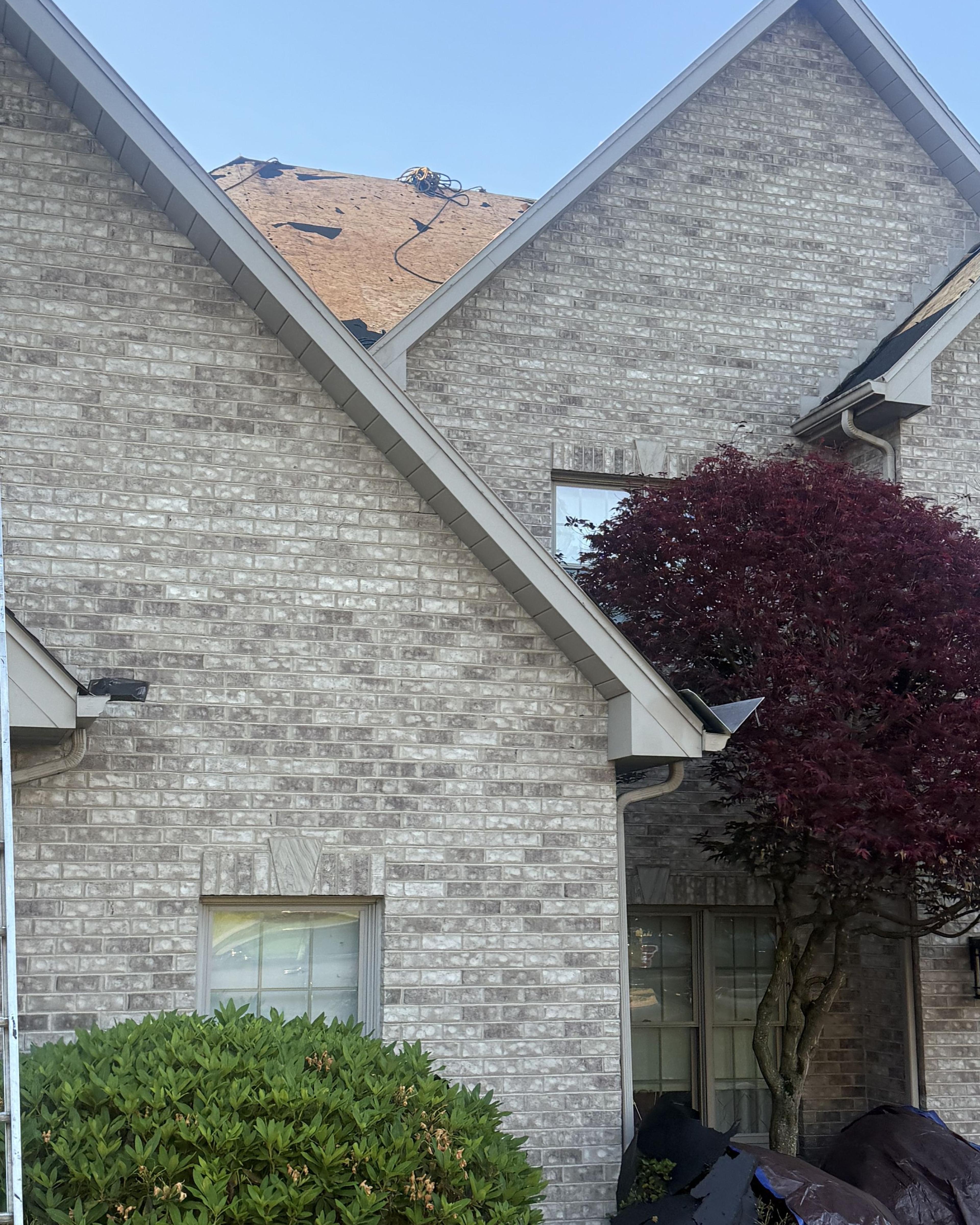 Exposed roof deck and sheathing during a tear-off
