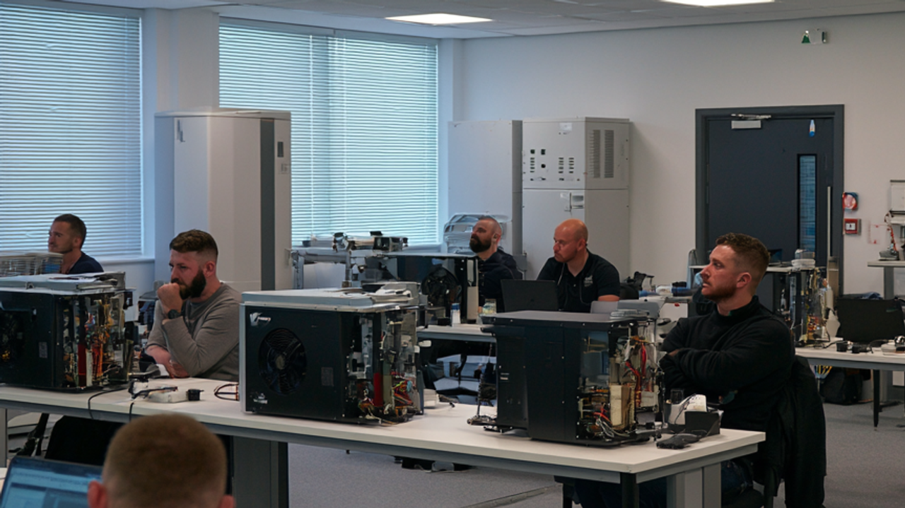 Small classroom setting with engineers and heatpumps