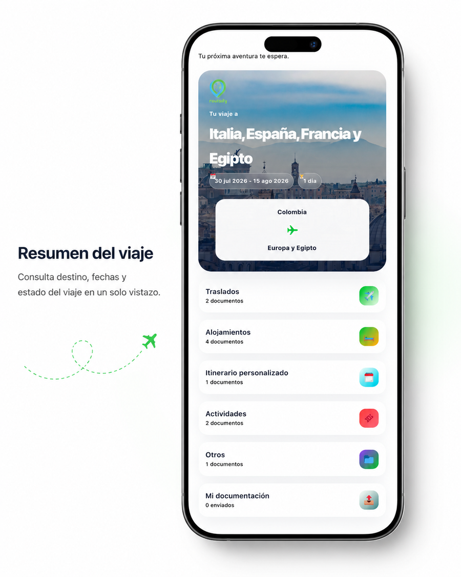 App de viaje Routsify Resumen de viaje