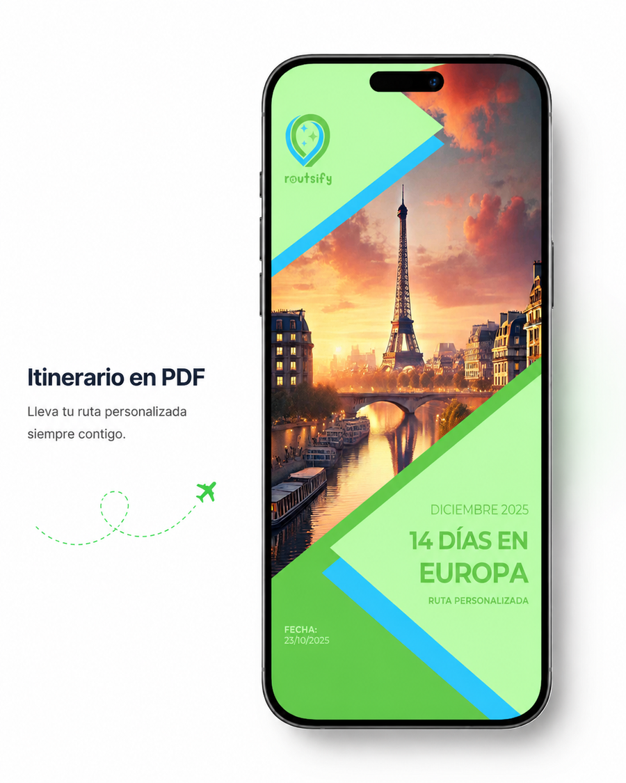 App de viaje Routsify Itinerario en PDF