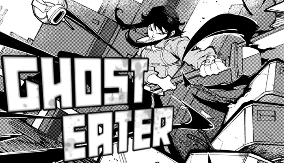 Stylised sci-fi warriors and monstrous enemies from Ghost Eater in an illustrated action scene