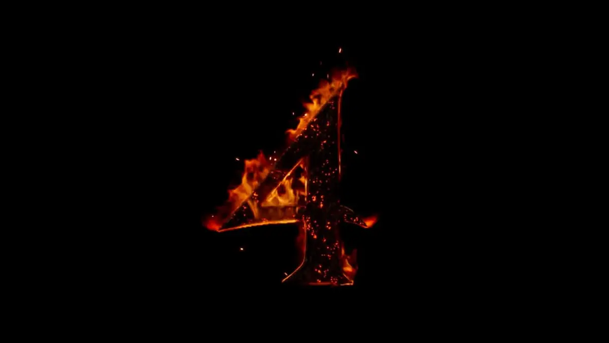 A numeral four built from fire and embers glowing against a black background, the teaser graphic for the next RuneScape game.