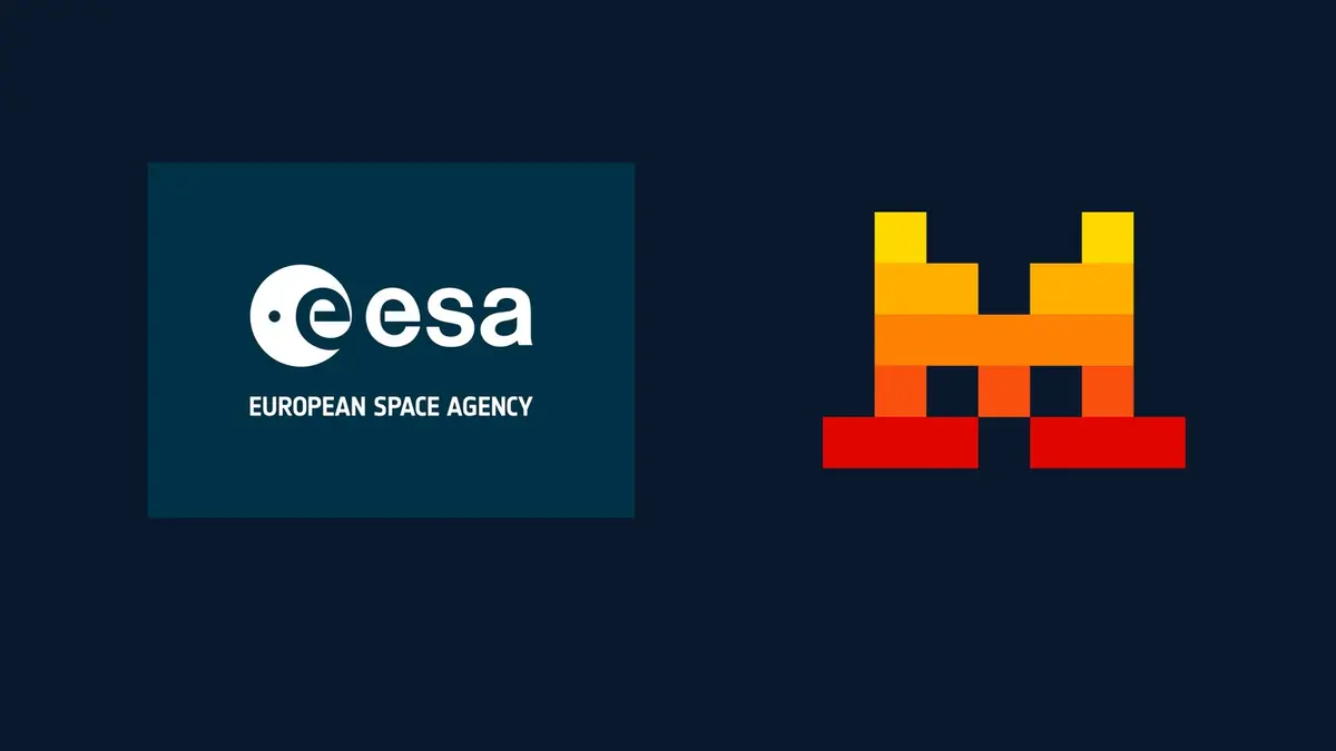 The European Space Agency and Mistral AI logos side by side on a dark blue background