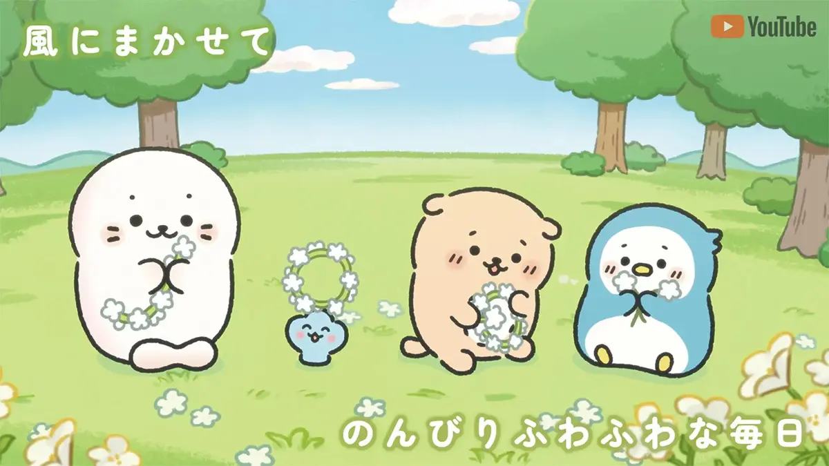 Official Sirotan anime visual showing Sirotan and friends enjoying a bright flower-filled meadow