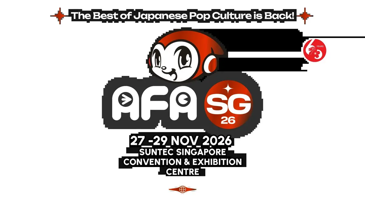 Anime Festival Asia's 2026 key art: a banner reading The Best of Japanese Pop Culture is Back above an orange ninja-style mascot head, the AFA SG 26 wordmark and the dates 27-29 November 2026 at Suntec Singapore Convention & Exhibition Centre.