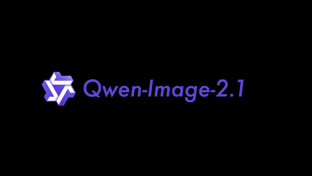 The Qwen hexagonal logo beside the words Qwen-Image-2.1 in purple lettering on a dark background