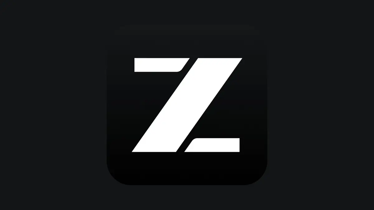 ZCode's app icon: a white angular Z mark on a black rounded square, centred on a near-black field.