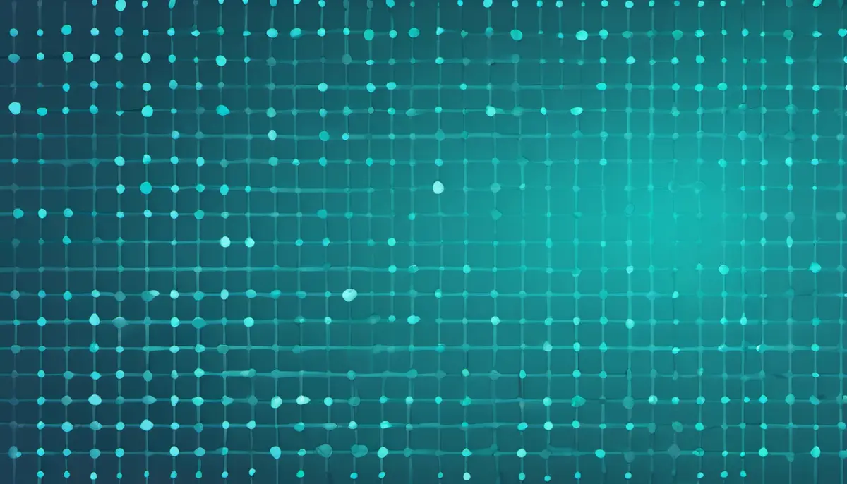 Abstract editorial illustration of a grid of glowing teal data cells on a dark blue background, suggesting a spreadsheet grid.