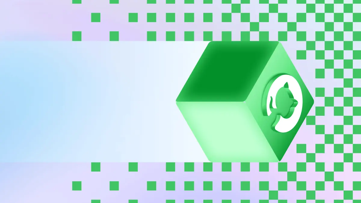 The GitHub Invertocat mark inside a green cube on a patterned background