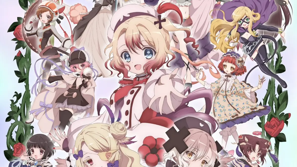 The large cast of magical girls gathered around the series lead in the key visual for the anime *Magical Girl Raising Project restart*