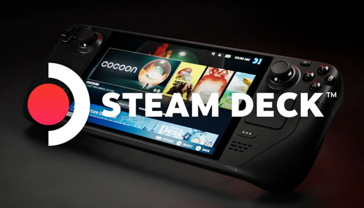 SteamOS artwork showing the Steam Deck interface and supported gaming hardware