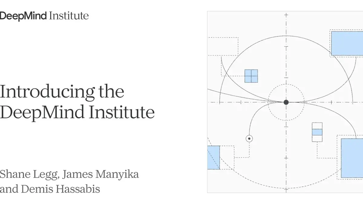 DeepMind Institute branding: the institute's logotype and the title of its opening essay, set beside a pale-blue geometric diagram on a white background.