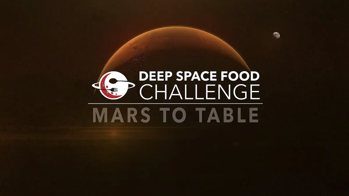 The Deep Space Food Challenge: Mars to Table logo, a planet-like plate with a fork, set against Mars and a starfield