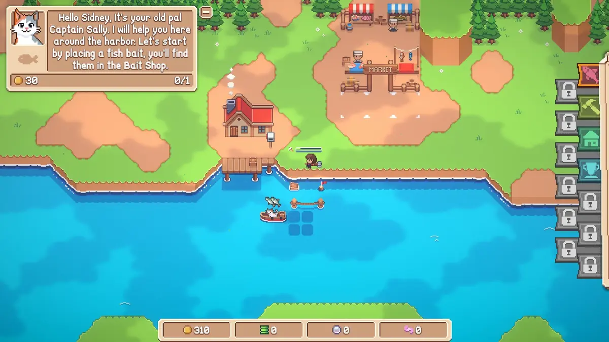 A scene from Tiny Harbor, the cosy idle fishing management game from Galago Group and EdCorp
