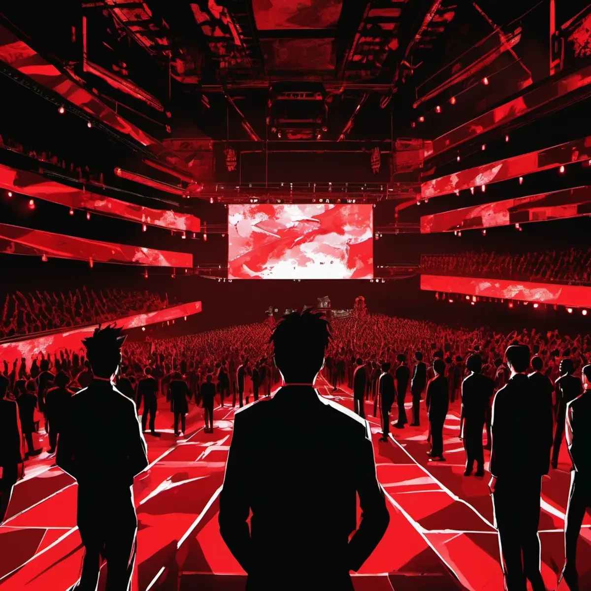 Abstract AI-assisted game-rendering interface with a graphics card and illuminated 3D scene