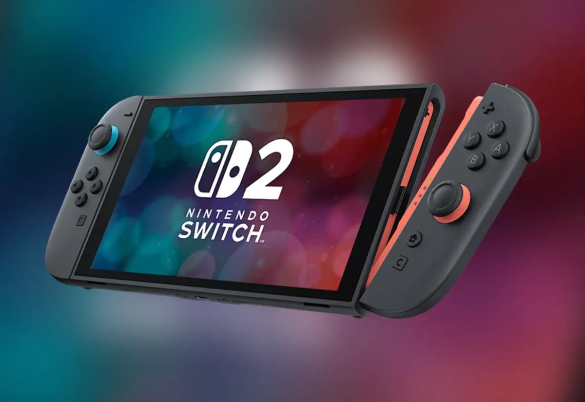Supplied Nintendo Switch 2 product artwork showing the console and detached Joy-Con controllers against a colourful gradient background.