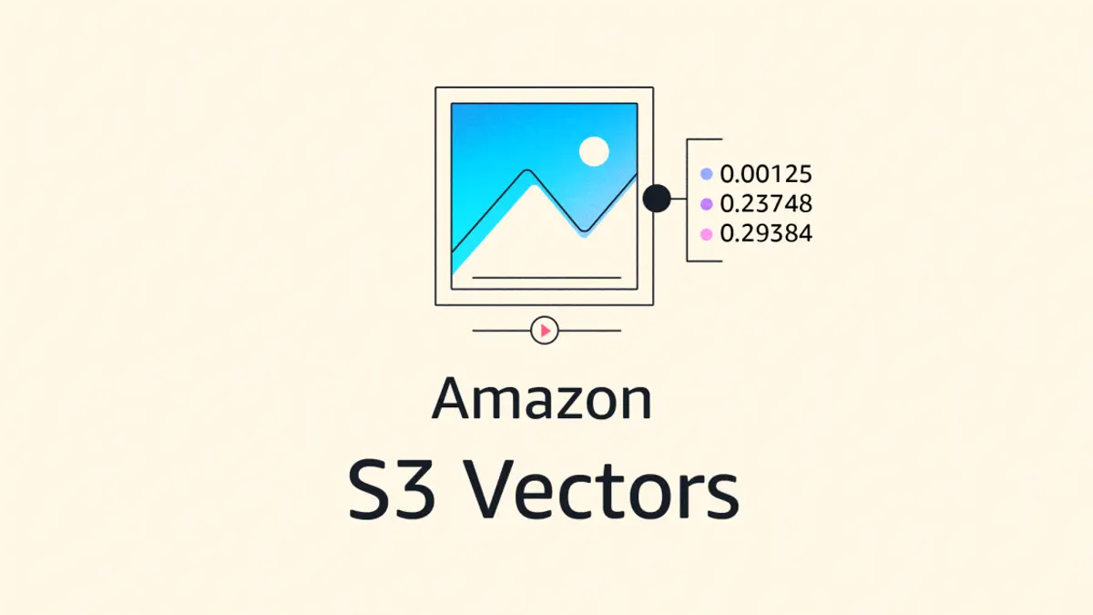 An AWS graphic carrying the Amazon S3 Vectors name, showing an image frame beside a column of similarity distance values