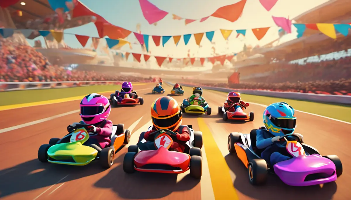 Editorial image illustrating Mario Kart 8 Deluxe gets free Switch 2 update with eight-player split-screen.