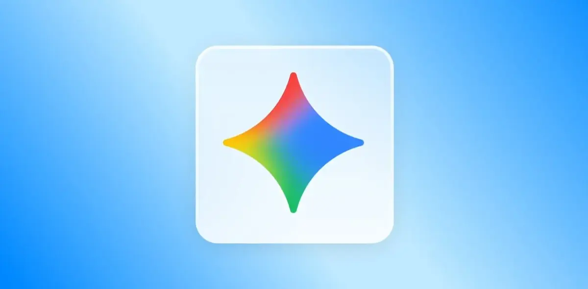 Supplied Gemini desktop artwork showing the multicoloured Gemini sparkle logo on a glowing blue background.