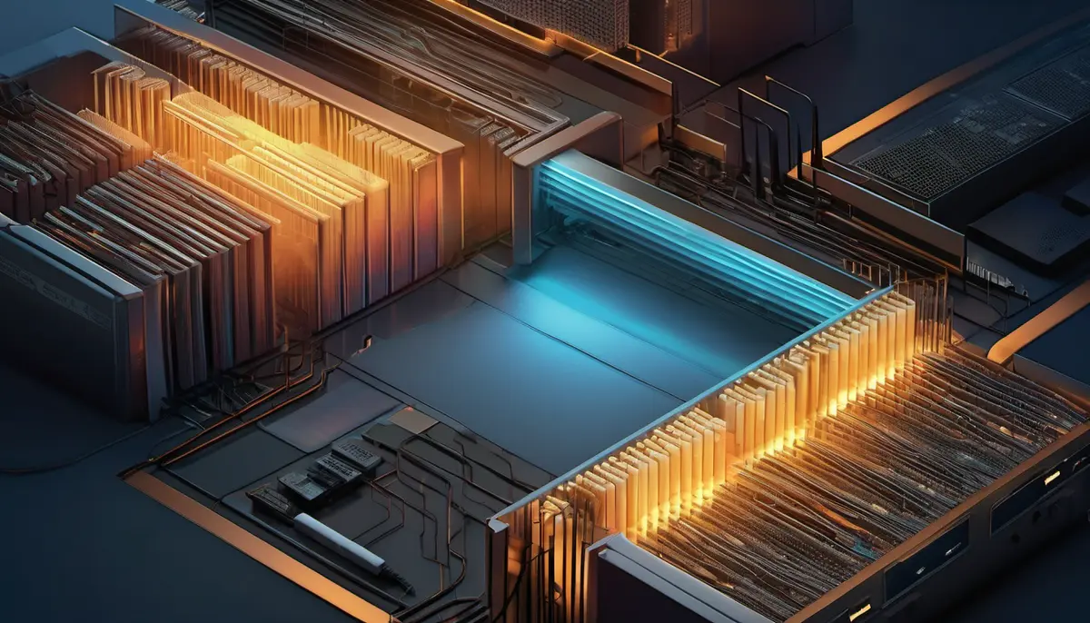 An illustration of a computer's local storage shown as a glowing grid of data blocks being cleared away, leaving empty space behind.