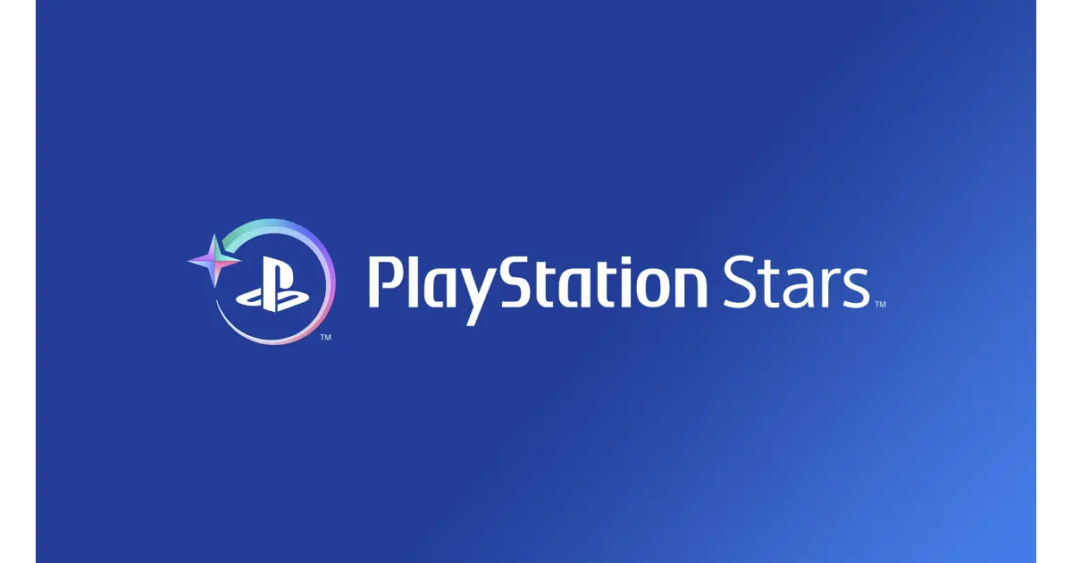 The PlayStation Stars logo in white on a blue gradient, with a four-pointed star inside a colourful ring around the PlayStation shape