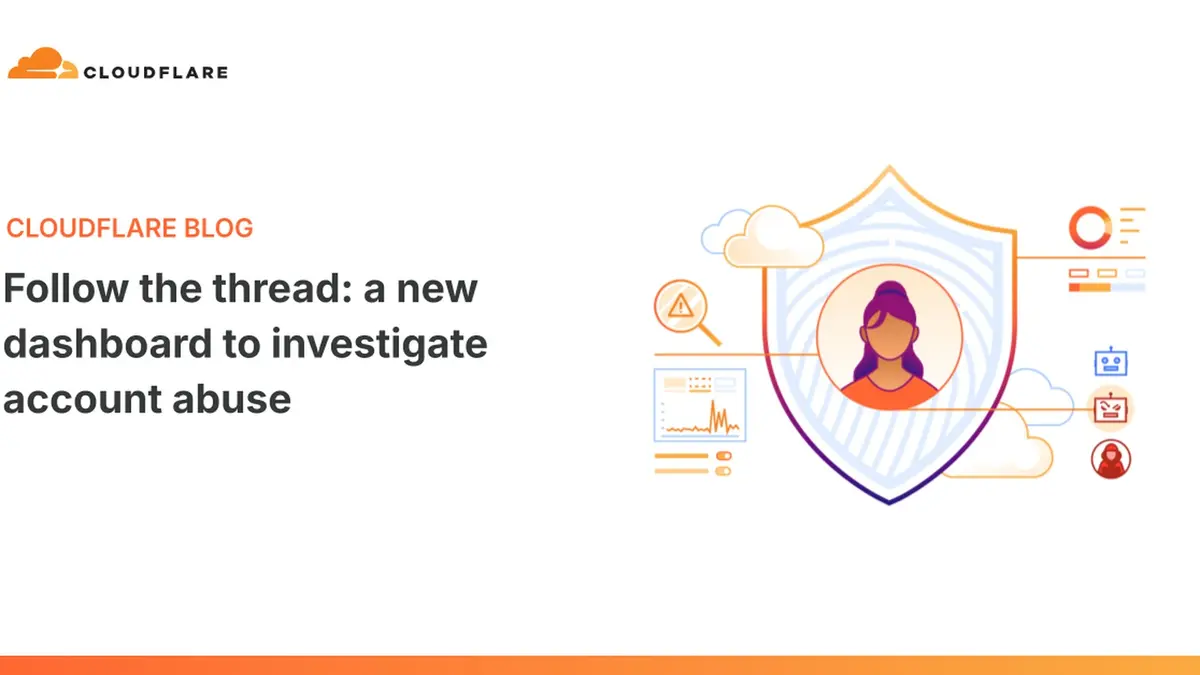 Cloudflare's announcement card for its Account Abuse Protection dashboard, showing an illustrated shield over an account holder