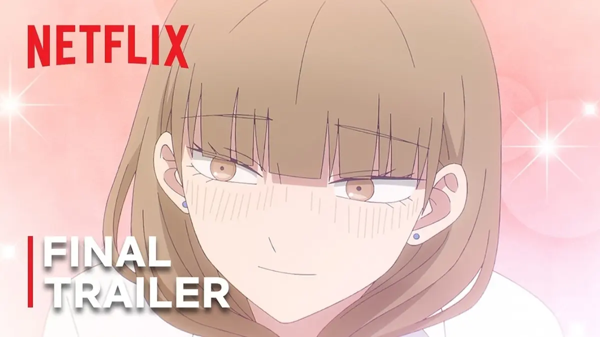 Netflix trailer frame for The Ramparts of Ice Season 2, showing a close-up of Koyuki Hikawa blushing against a pink sparkle background with the Netflix and Final Trailer captions on screen