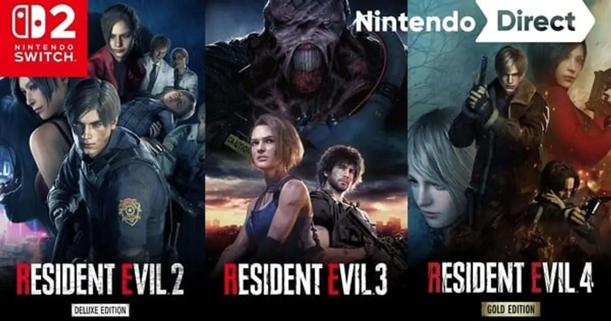 Official source artwork via Anime News Network for Resident Evil 2, 3, 4 Remake Games Get Switch 2 Digital Release on October 16.